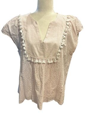 Striped Tassel Trim Cotton Women’s Summer Spring Garden Resort Cute Top